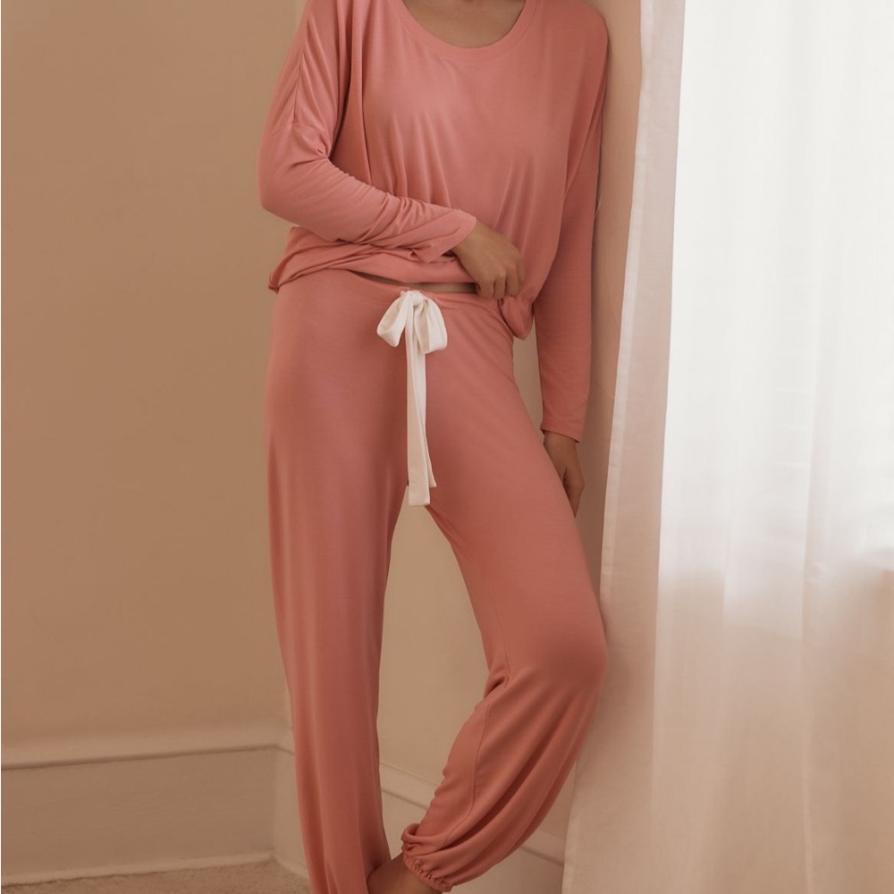 Eberjey Blush Pink Pajama Set with White Tie